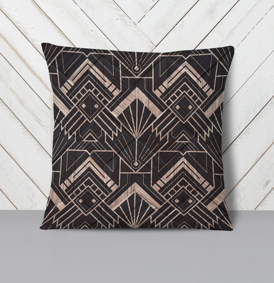 Brown Art Deco Geometric Tile Pattern Throw Pillow Cover