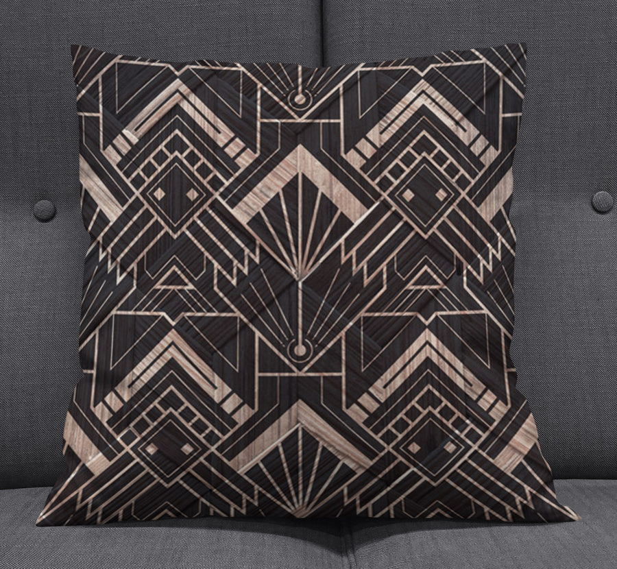 Brown Art Deco Geometric Tile Pattern Throw Pillow Cover