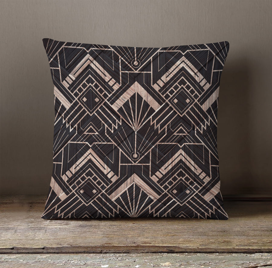 Brown Art Deco Geometric Tile Pattern Throw Pillow Cover
