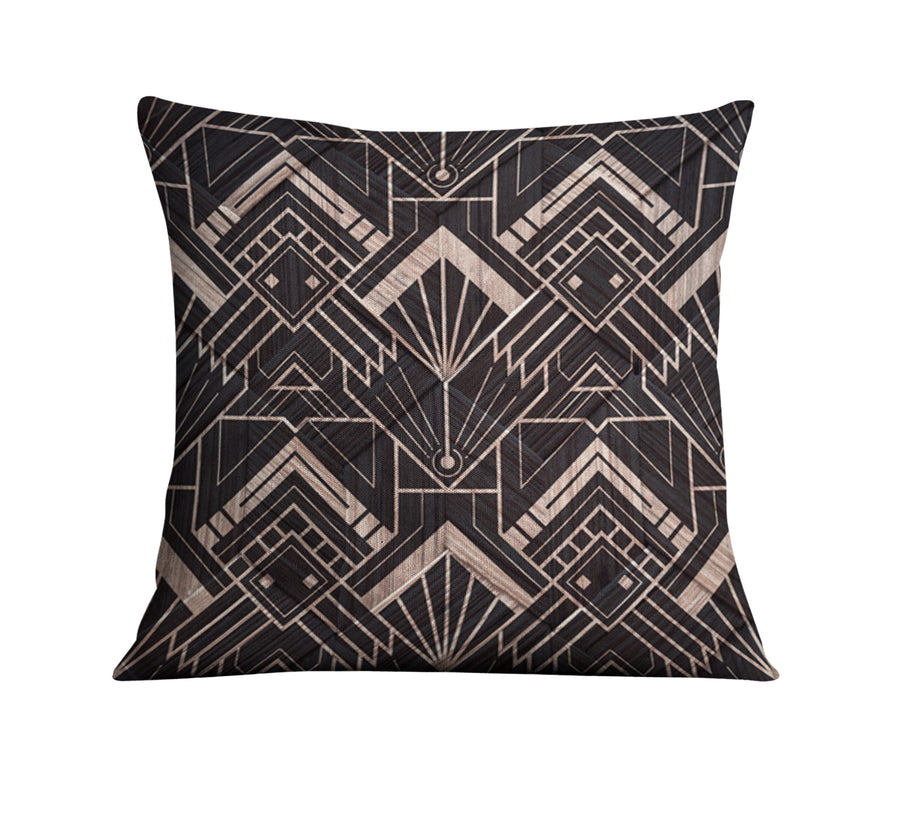 Brown Art Deco Geometric Tile Pattern Throw Pillow Cover