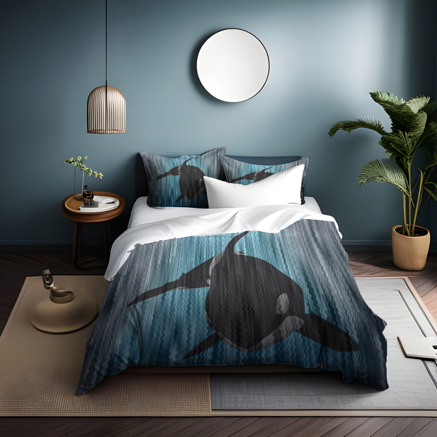 Navy Orca Ocean Silhouette Artwork Duvet Cover