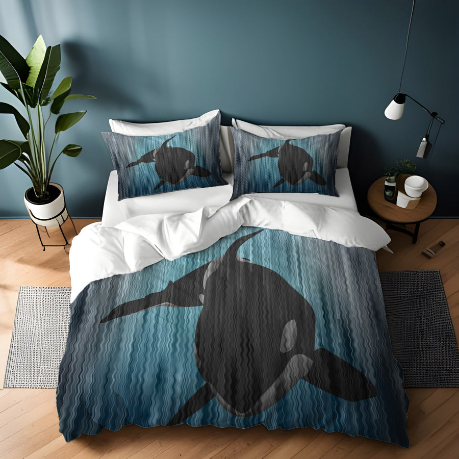 Navy Orca Ocean Silhouette Artwork Duvet Cover