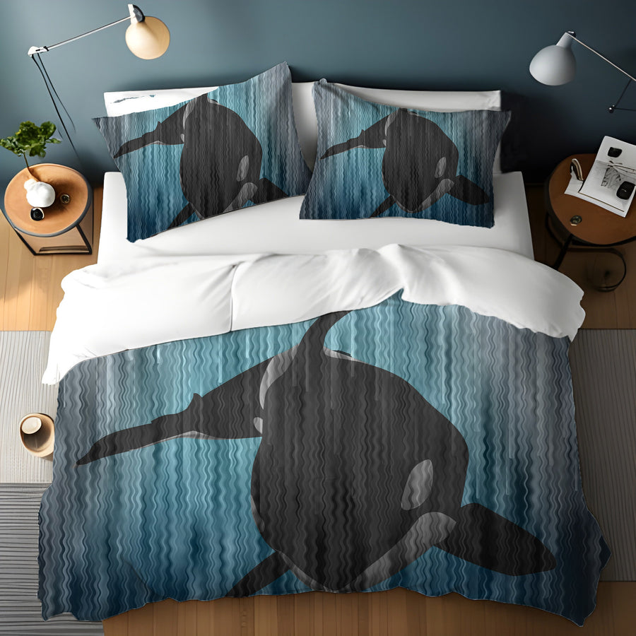 Navy Orca Ocean Silhouette Artwork Duvet Cover