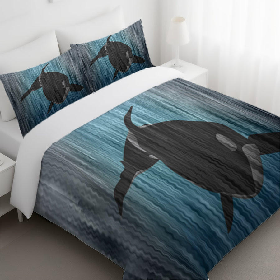 Navy Orca Ocean Silhouette Artwork Duvet Cover