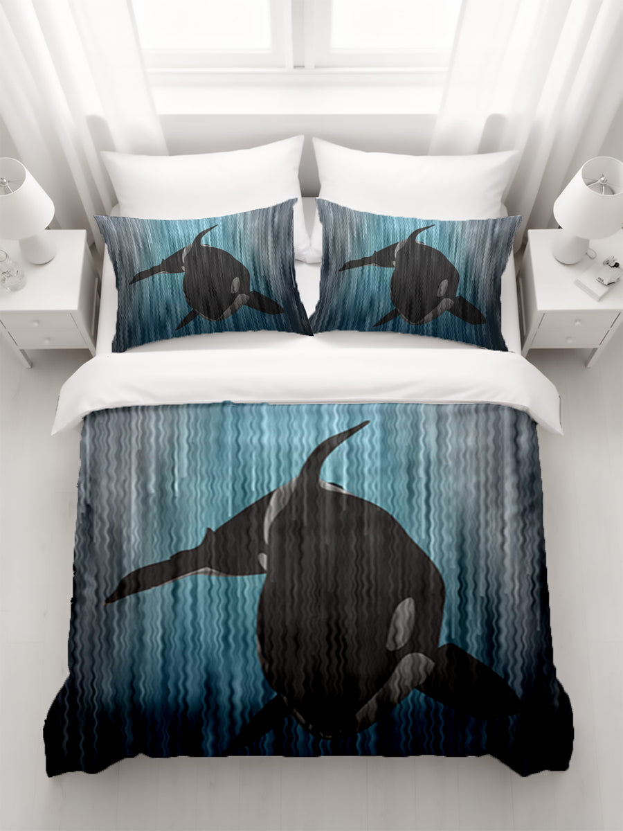 Navy Orca Ocean Silhouette Artwork Duvet Cover