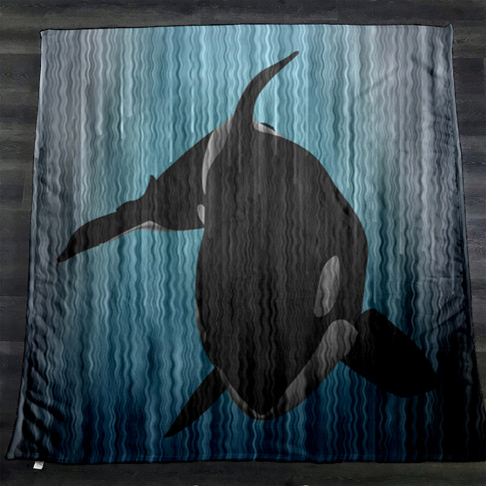 Navy Orca Ocean Silhouette Artwork Fleece Sherpa Blanket