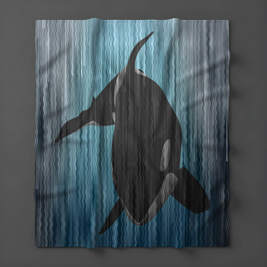 Navy Orca Ocean Silhouette Artwork Fleece Sherpa Blanket