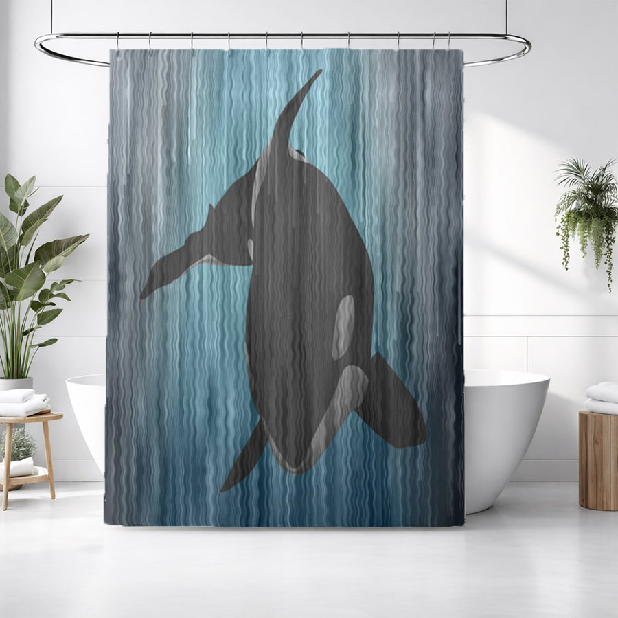 Navy Orca Ocean Silhouette Artwork Shower Curtain