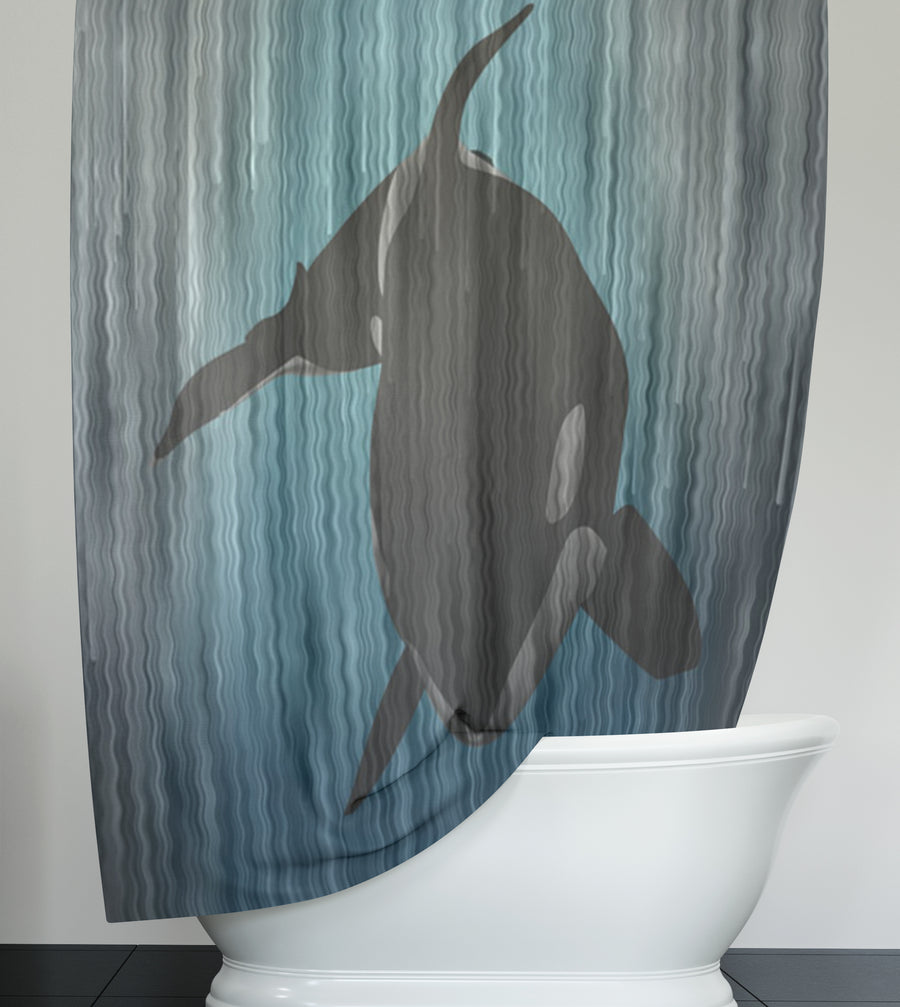Navy Orca Ocean Silhouette Artwork Shower Curtain