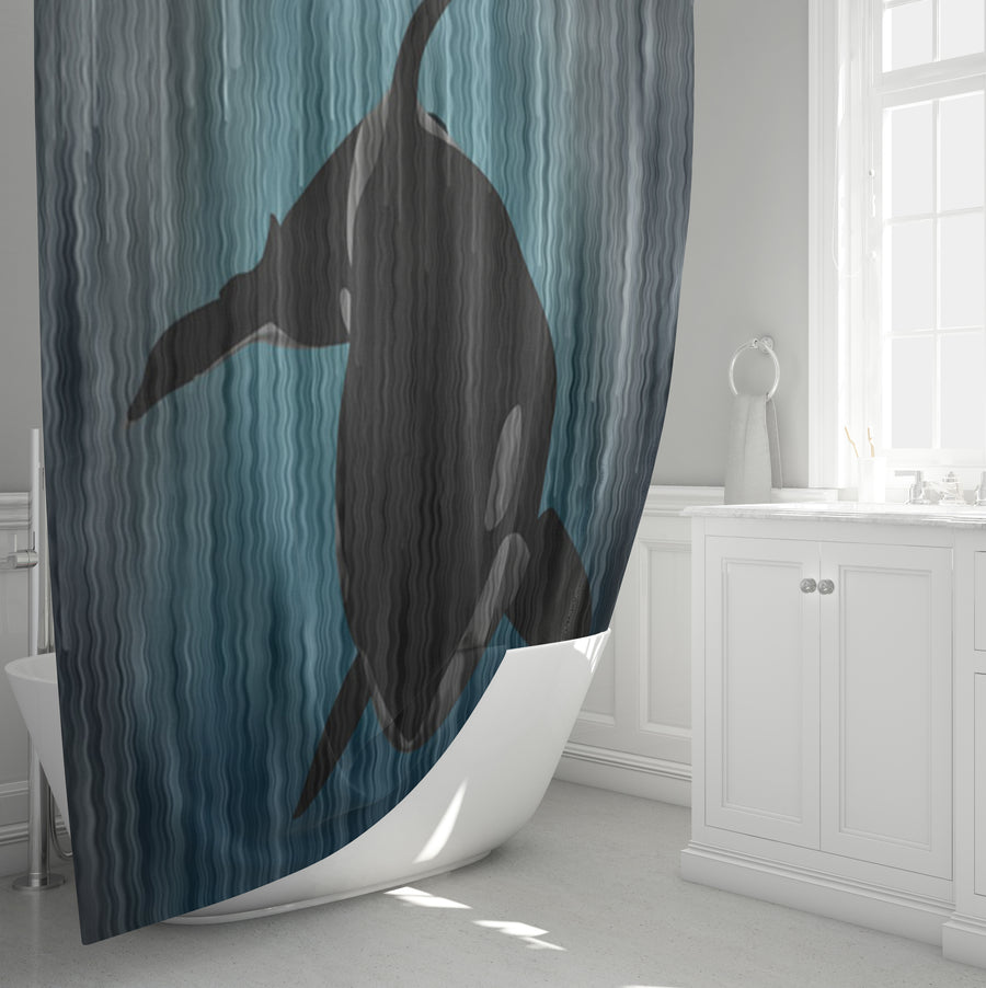Navy Orca Ocean Silhouette Artwork Shower Curtain