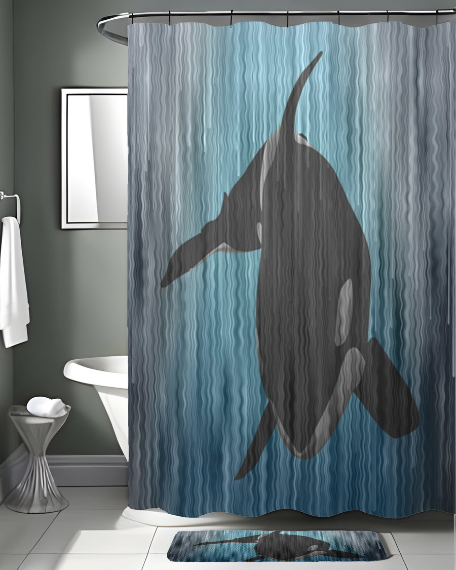 Navy Orca Ocean Silhouette Artwork Shower Curtain