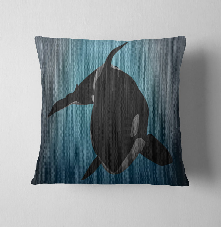 Navy Orca Ocean Silhouette Artwork Throw Pillow Cover