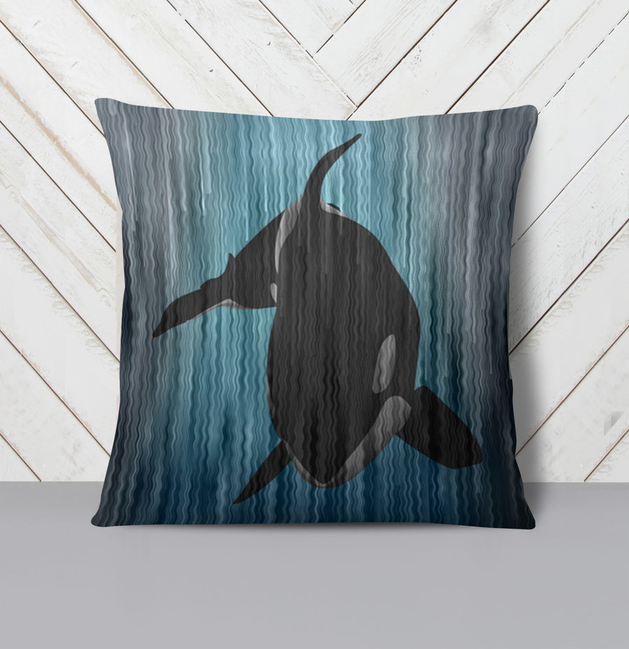 Navy Orca Ocean Silhouette Artwork Throw Pillow Cover