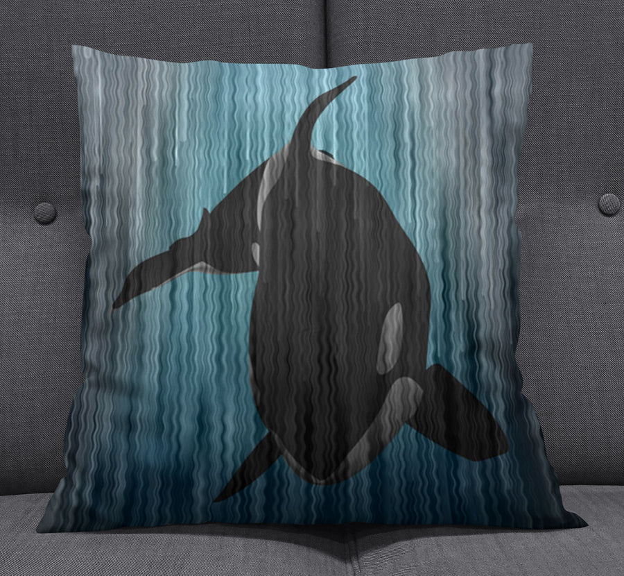 Navy Orca Ocean Silhouette Artwork Throw Pillow Cover