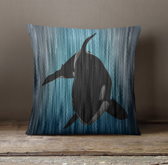 Navy Orca Ocean Silhouette Artwork Throw Pillow Cover