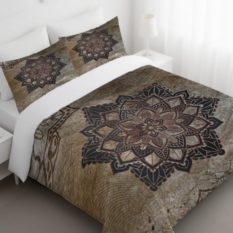 Brown Mandala Medallion Ornamental Pattern Duvet Cover