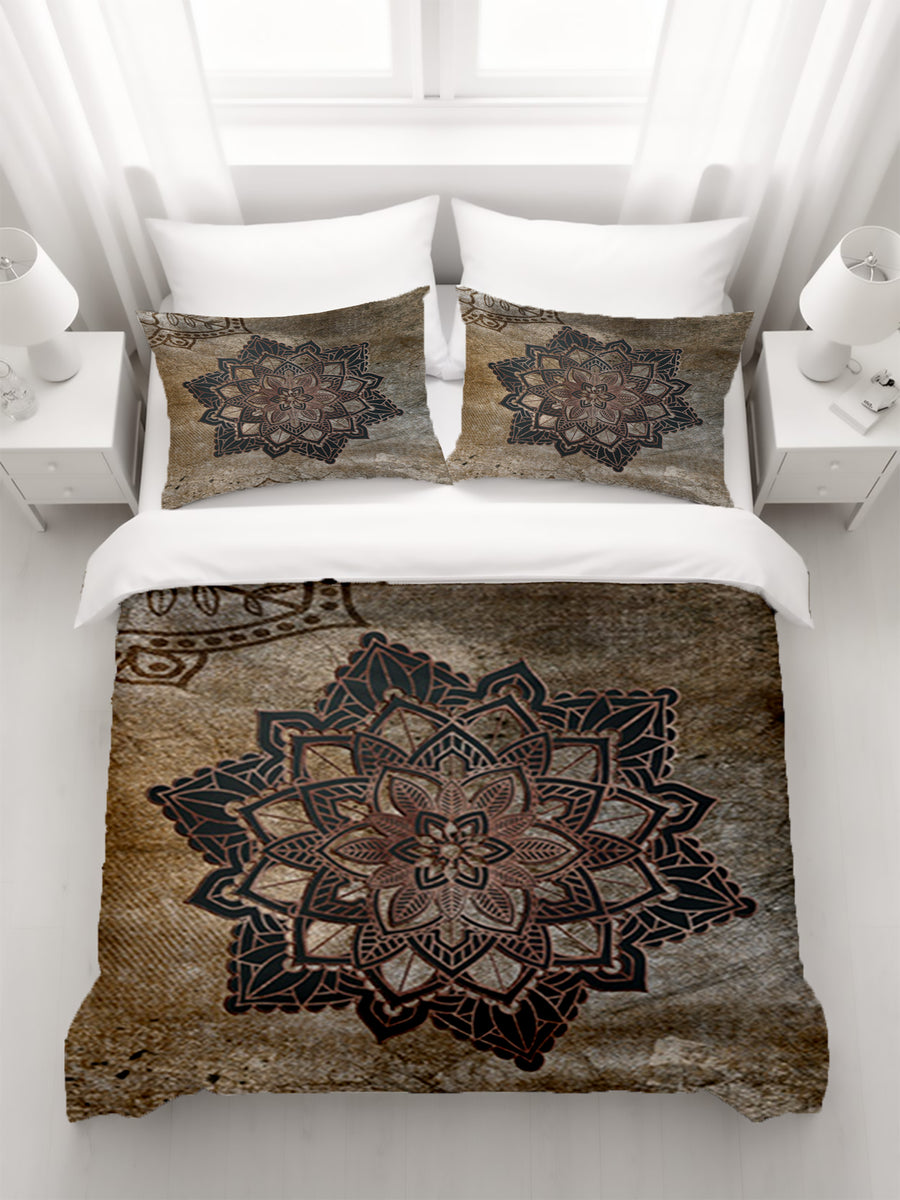Brown Mandala Medallion Ornamental Pattern Duvet Cover