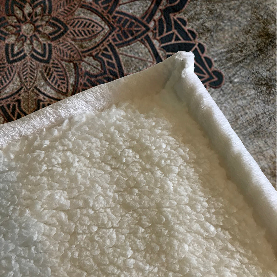 Brown Mandala Medallion Ornamental Pattern Fleece Sherpa Blanket