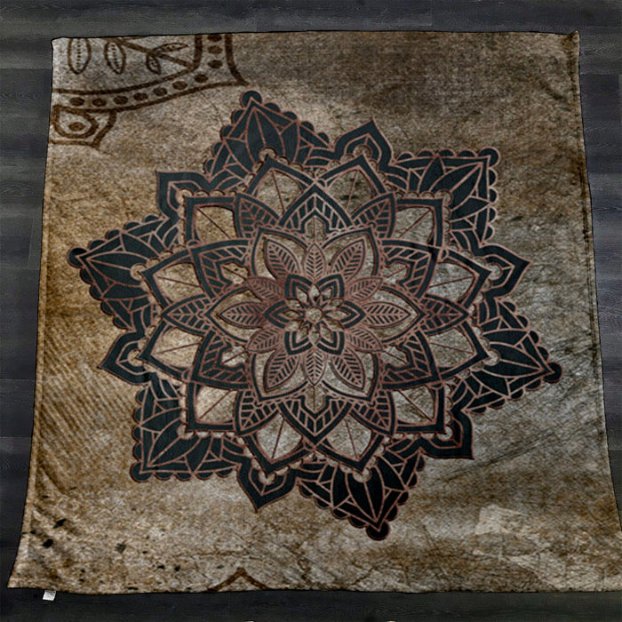 Brown Mandala Medallion Ornamental Pattern Fleece Sherpa Blanket