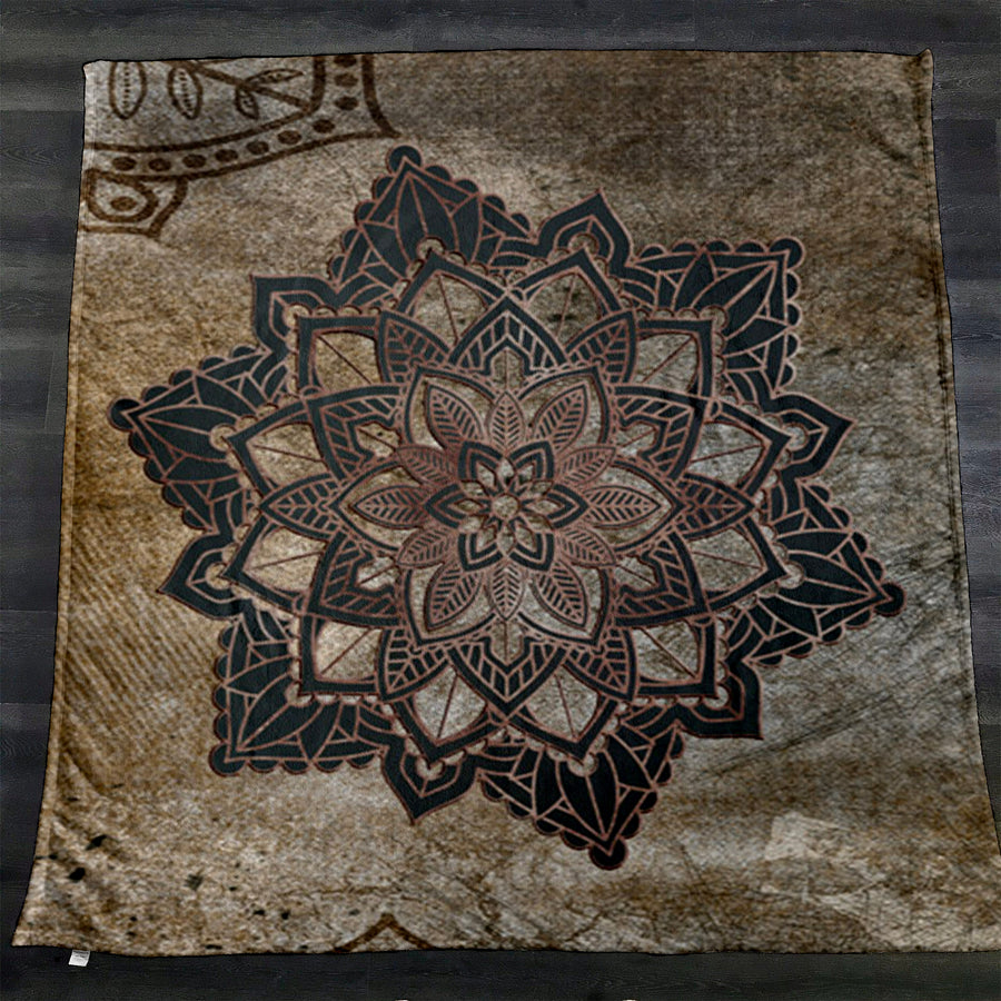 Brown Mandala Medallion Ornamental Pattern Fleece Sherpa Blanket