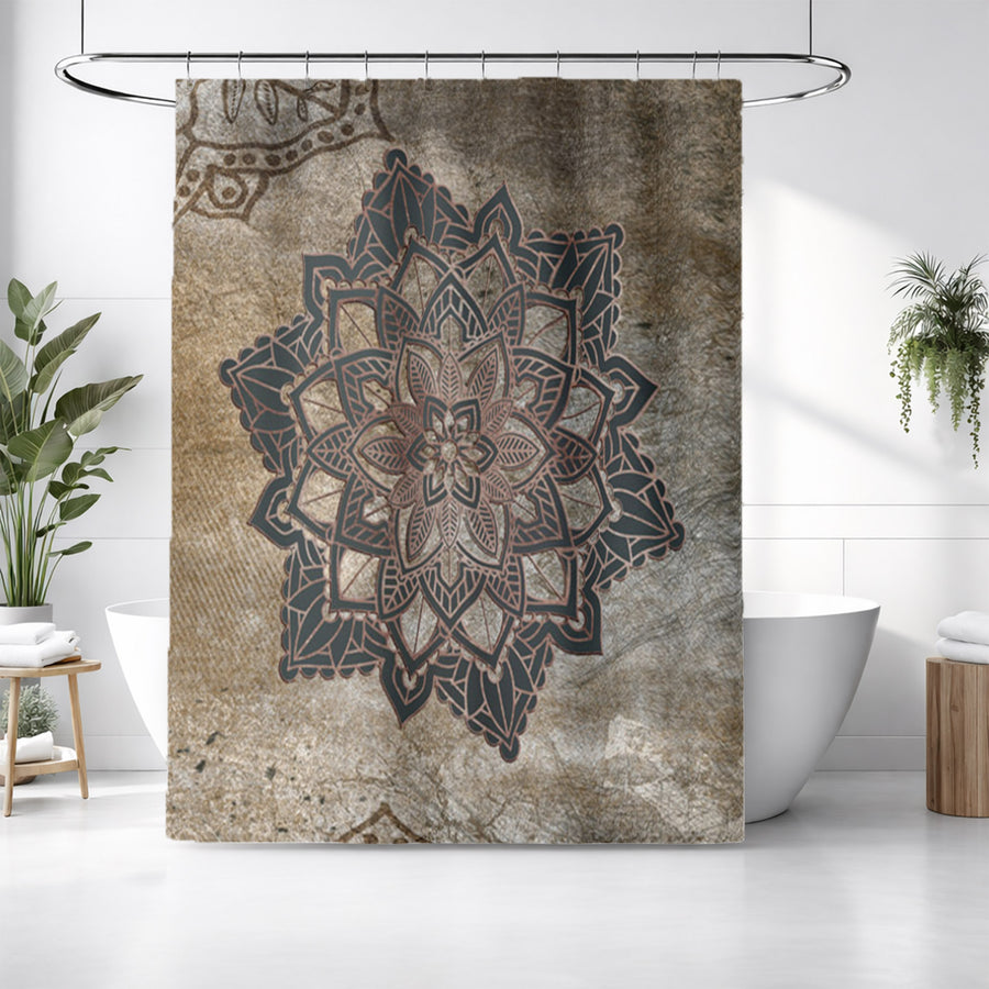 Brown Mandala Medallion Ornamental Pattern Shower Curtain