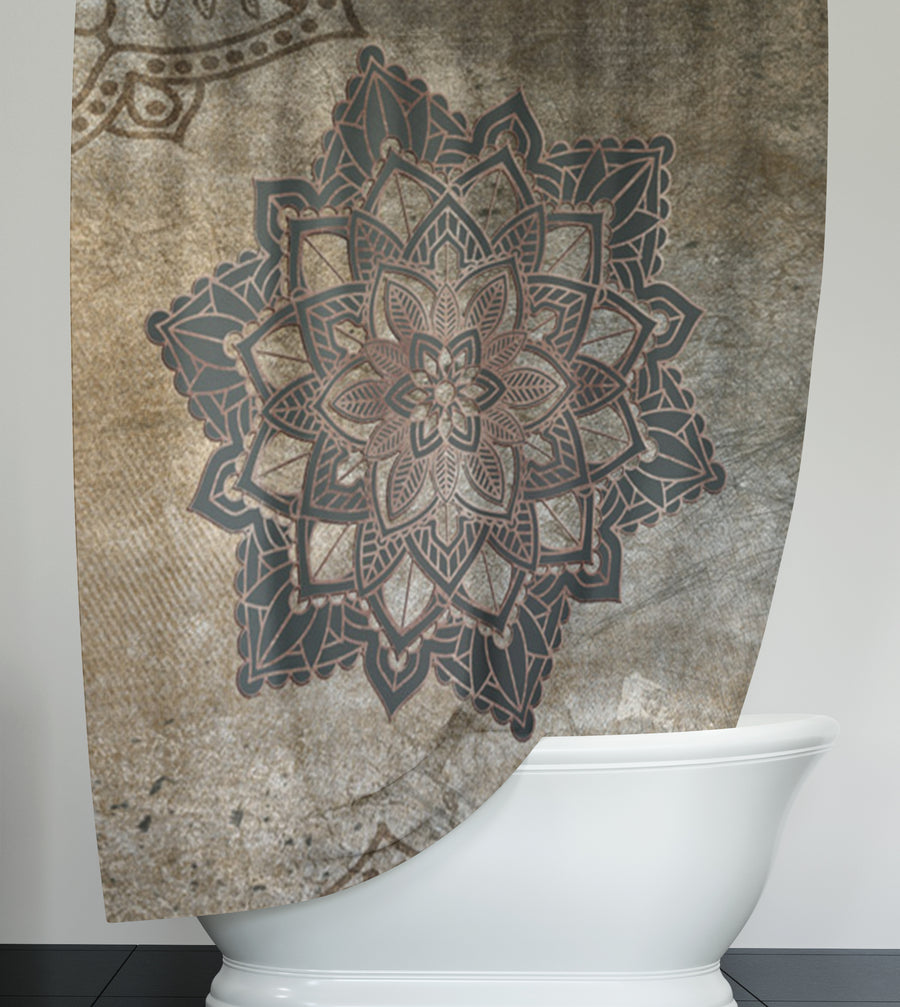 Brown Mandala Medallion Ornamental Pattern Shower Curtain