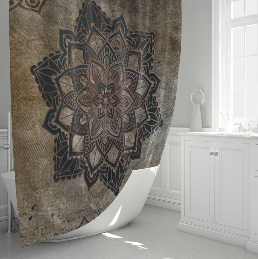 Brown Mandala Medallion Ornamental Pattern Shower Curtain