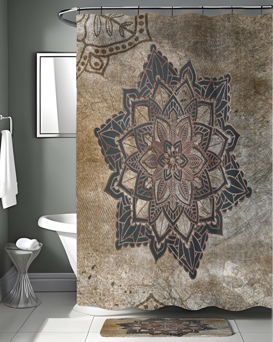 Brown Mandala Medallion Ornamental Pattern Shower Curtain
