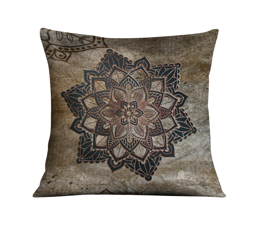 Brown Mandala Medallion Ornamental Pattern Throw Pillow Cover