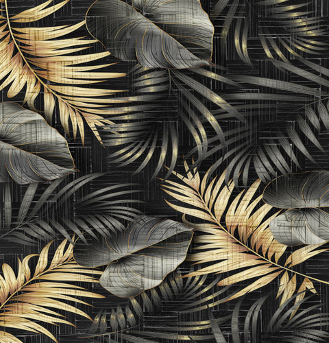 Black and Gold Tropical Palm Leaf Pattern