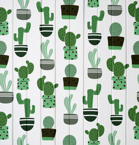 Green Potted Cactus Botanical Pattern