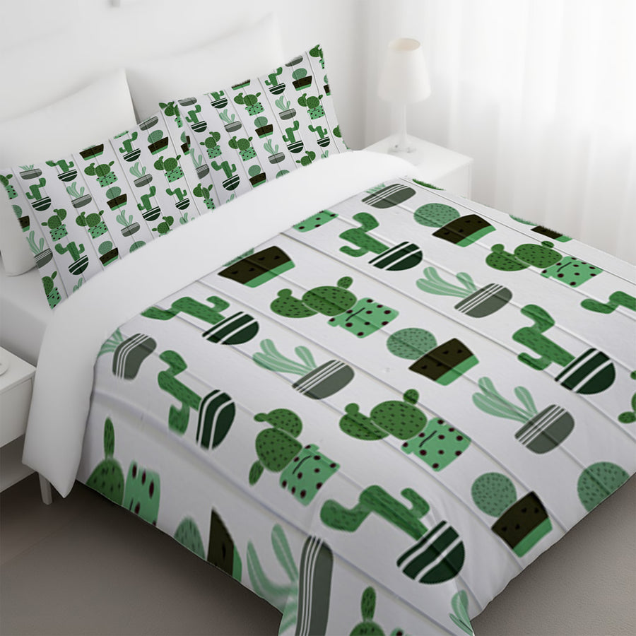 Green Potted Cactus Botanical Pattern Duvet Cover