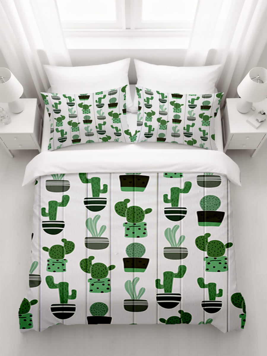 Green Potted Cactus Botanical Pattern Duvet Cover