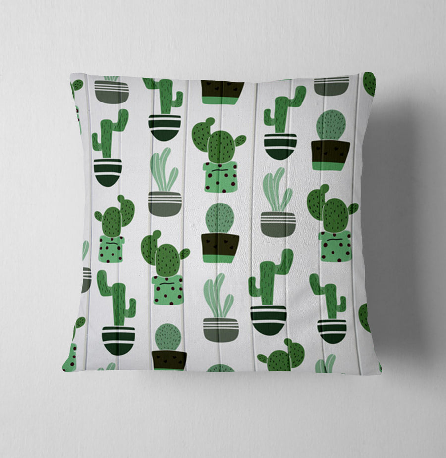 Green Potted Cactus Botanical Pattern Throw Pillow Cover