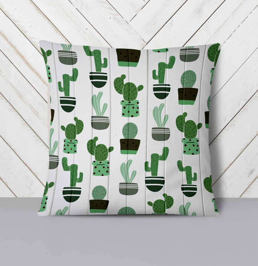 Green Potted Cactus Botanical Pattern Throw Pillow Cover