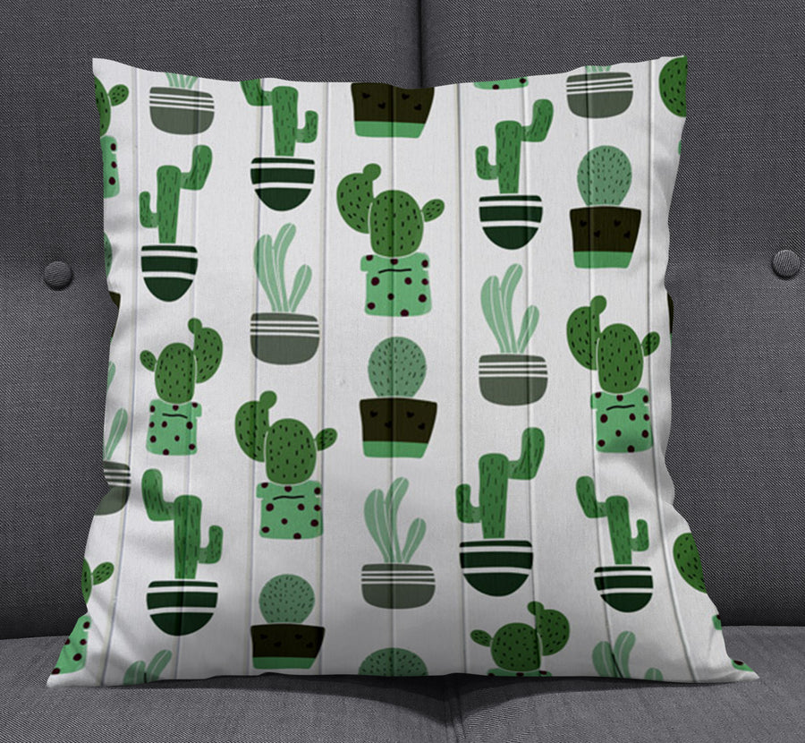 Green Potted Cactus Botanical Pattern Throw Pillow Cover