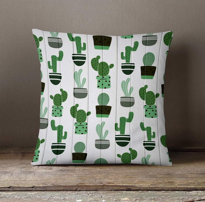 Green Potted Cactus Botanical Pattern Throw Pillow Cover