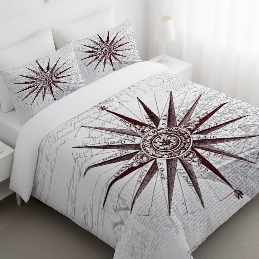 Brown Compass Star Nautical Illustration Duvet Cover
