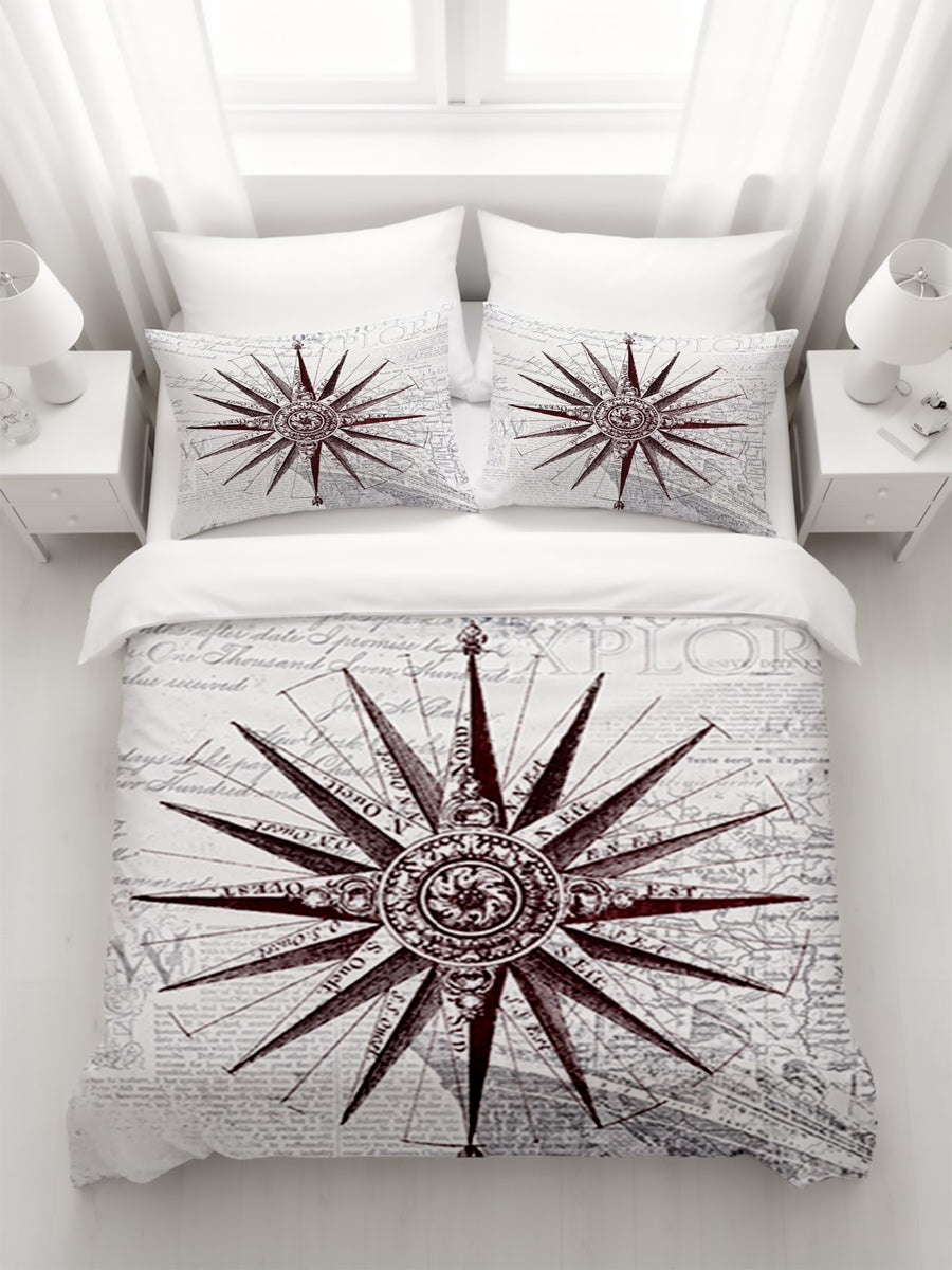 Brown Compass Star Nautical Illustration Duvet Cover