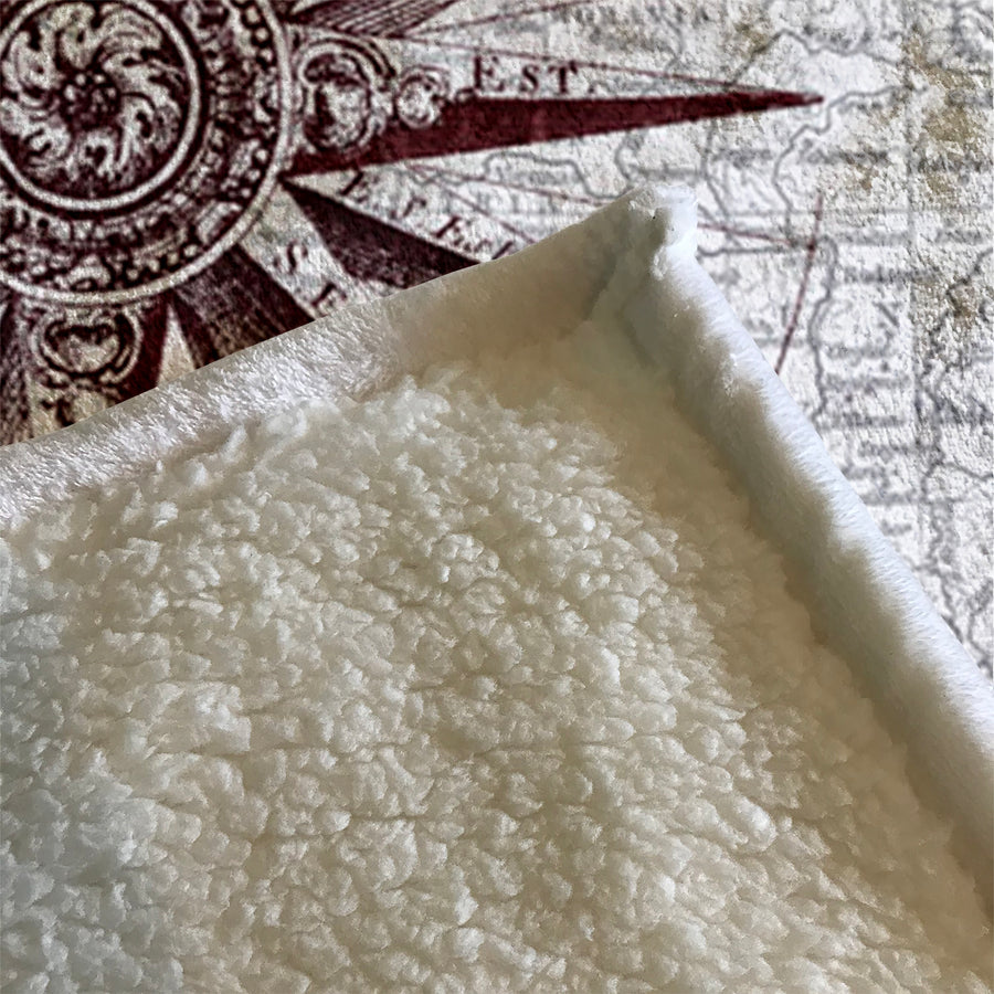 Brown Compass Star Nautical Illustration Fleece Sherpa Blanket