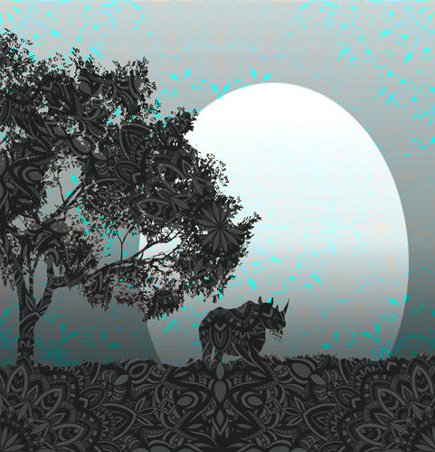 Gray Tree Silhouette Moon Landscape Artwork