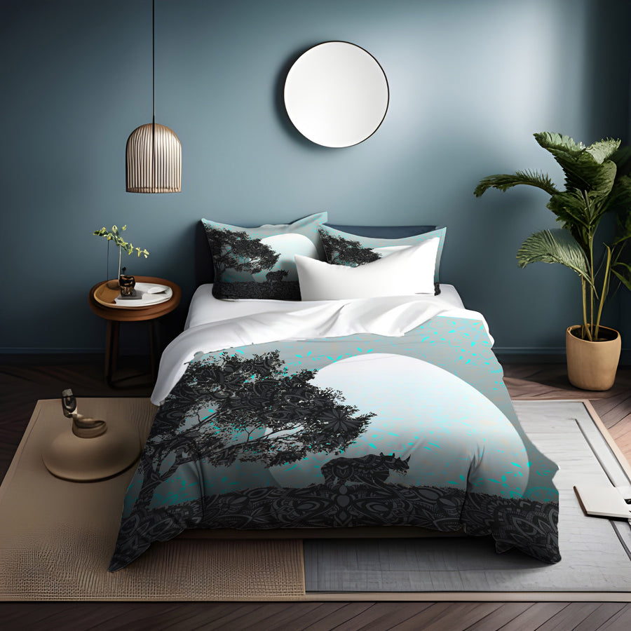 Gray Tree Silhouette Moon Landscape Artwork Duvet Cover