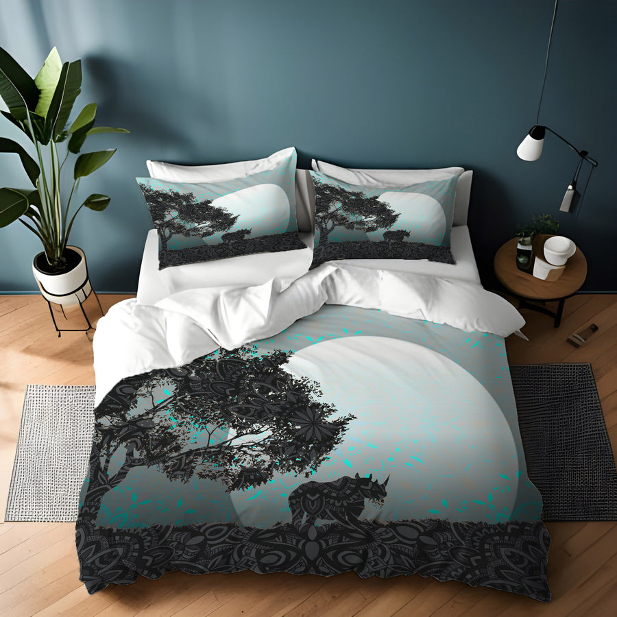 Gray Tree Silhouette Moon Landscape Artwork Duvet Cover