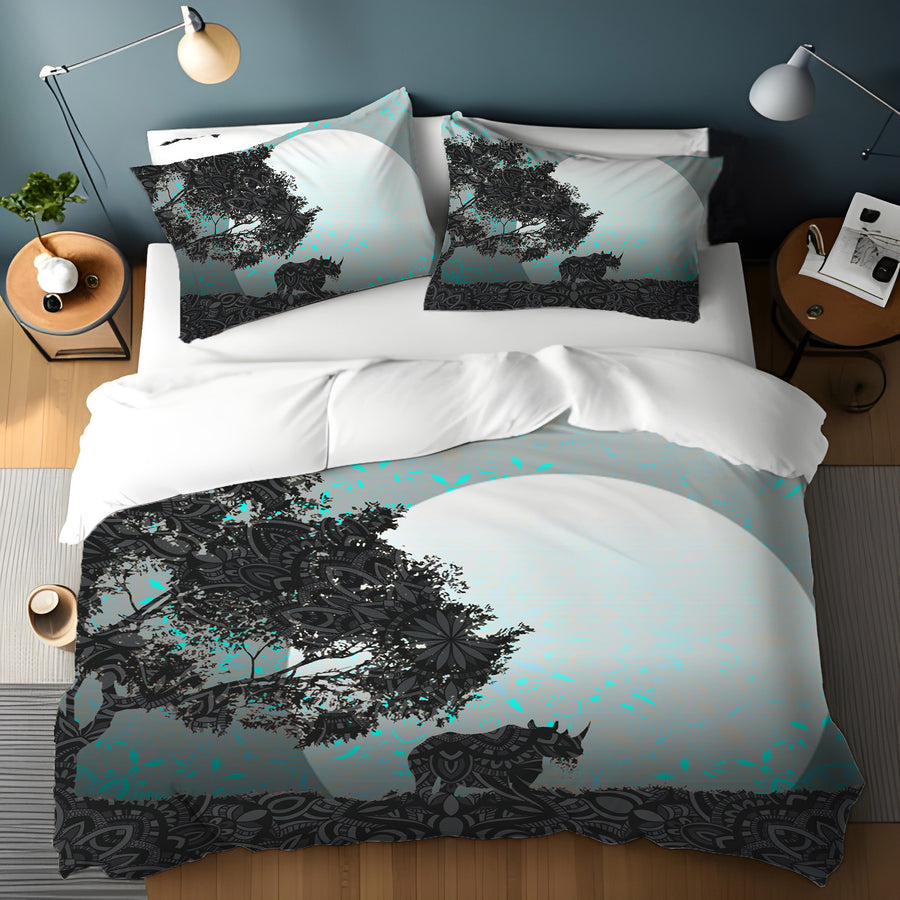 Gray Tree Silhouette Moon Landscape Artwork Duvet Cover