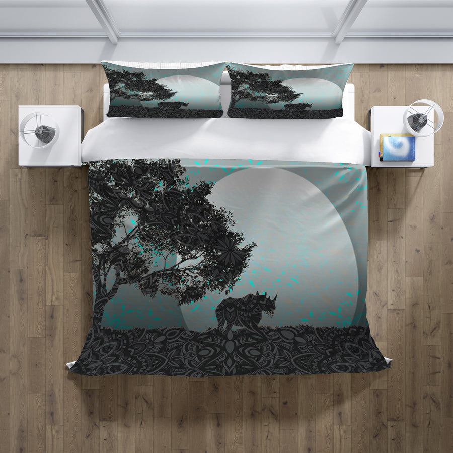 Gray Tree Silhouette Moon Landscape Artwork Duvet Cover
