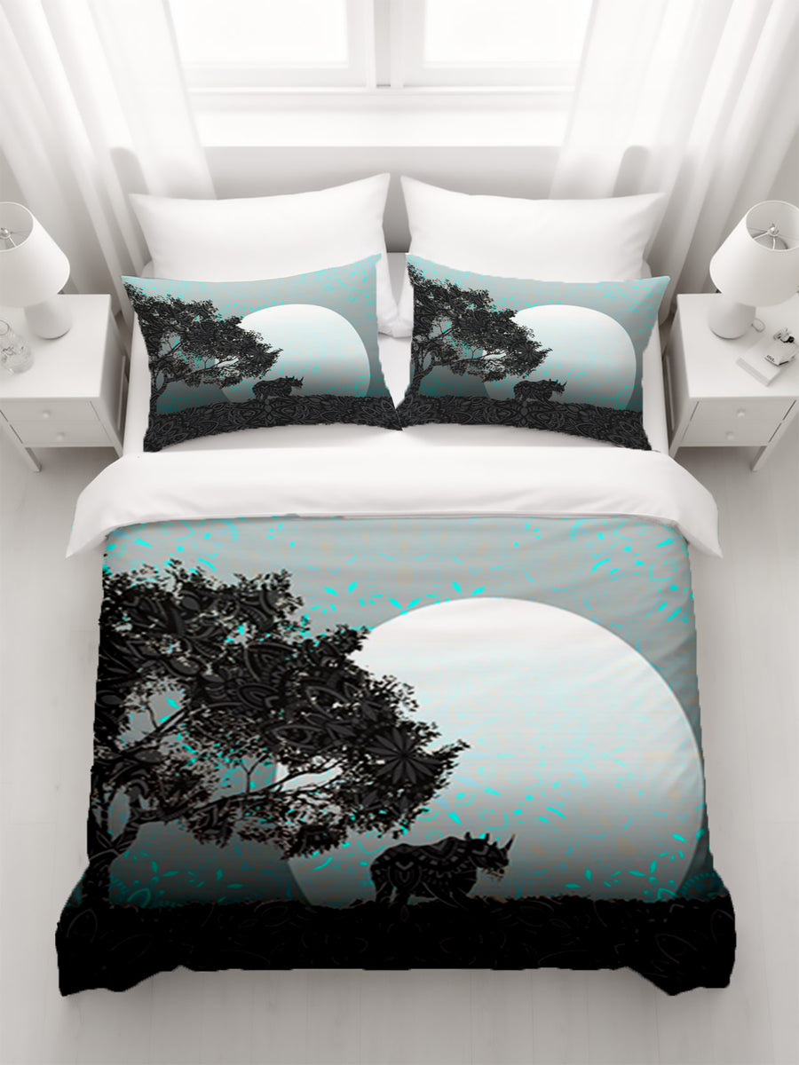 Gray Tree Silhouette Moon Landscape Artwork Duvet Cover