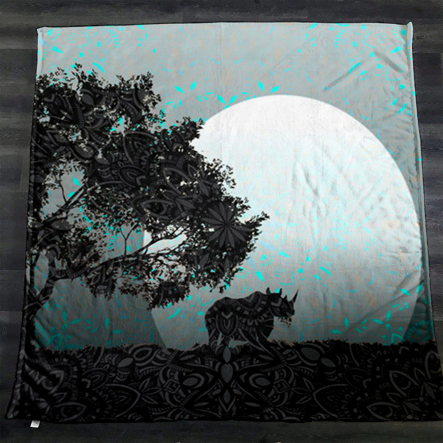 Gray Tree Silhouette Moon Landscape Artwork Fleece Sherpa Blanket