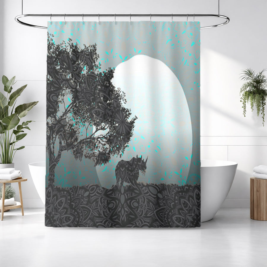Gray Tree Silhouette Moon Landscape Artwork Shower Curtain