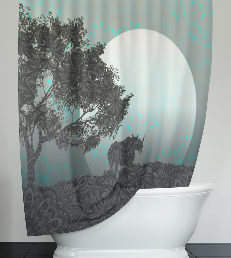 Gray Tree Silhouette Moon Landscape Artwork Shower Curtain