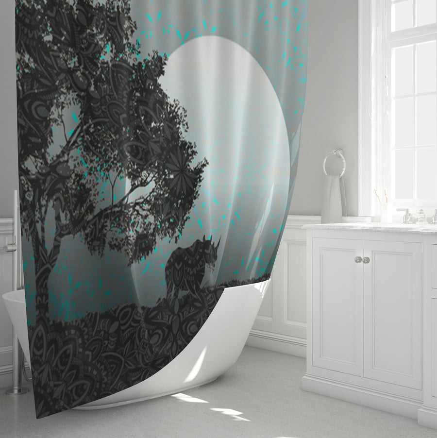 Gray Tree Silhouette Moon Landscape Artwork Shower Curtain